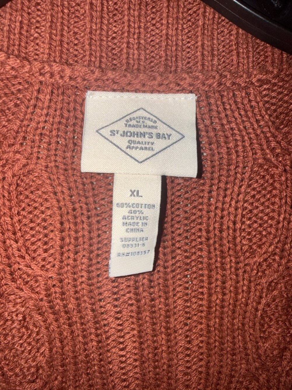 St. Johns Bay Rust Cable Knit Open Front Cardigan Sweater XL Cotton Blend - Picture 3 of 4